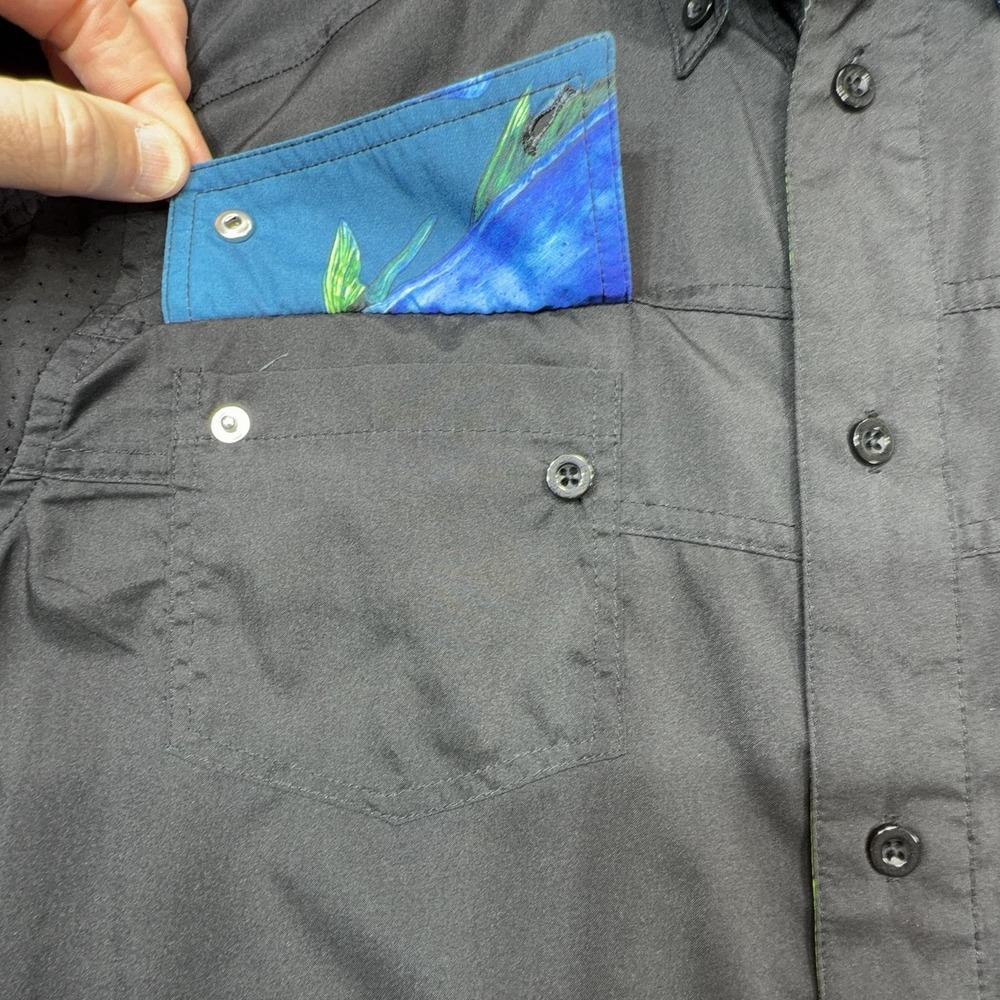 Huk Shirt Mens Medium Black Long Sleeve Vented Performance Fishing Top Flip Cuff - Picture 12 of 15